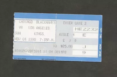 CHICAGO BLACKHAWKS Vs LOS ANGELES KINGS Ticket Stub November 4 1990 • $2