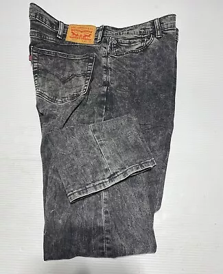 Levis Red Tab Men's Sz 42x32 Black Straight Stretch Relax Acid Wash Denim Jeans • $24.99