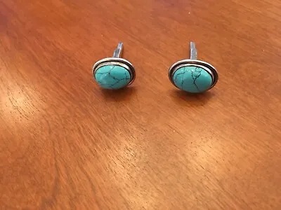 $120 • Buy Vintage Sterling Silver & Turquoise Cufflinks, Unsigned, 13.5 Grams