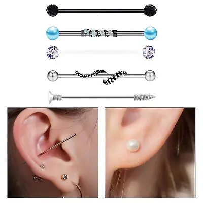 5 Pieces Industrial Barbell Earrings Long Stainless Steel For Birthday Gifts • $8.04