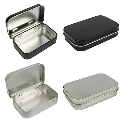 Metal Rectangular Empty Hinged Tins Box Containers 3.75 X 2.45 X 0.8 Inch Silver • $9.95