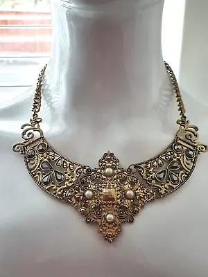 £15.99 • Buy Roam Signed Faux Hematite Pearl Romanesque Grecian Statement Adjustable Necklace