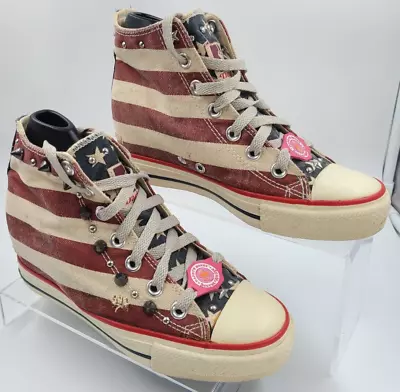 Daddy'$ Money Secret Wedge Stars & Stripes Studs/spikes Shoes Sneakers Size 6.5 • $30