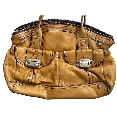 B Makowsky Mustard Leather Satchel With Front Pockets Zip Close • $20