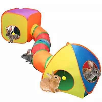Rabbit Tunnel And Cube Collapsible Tent Bunny Interactive Crinkle Tunnel Toys... • $38.56