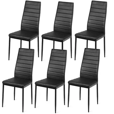 Set Of 6 Dining Chairs Padded Seat High Back Dining Side Chairs PVC Leather • £99.95