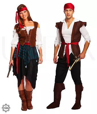 Adult Caribbean Pirate Fancy Dress Costume Couple Shipmate Halloween Outfit • £18.28