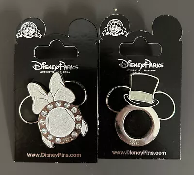 Disney Parks Pin Mickey & Minnie Mouse Wedding Rings Silver Bride And Groom • $25