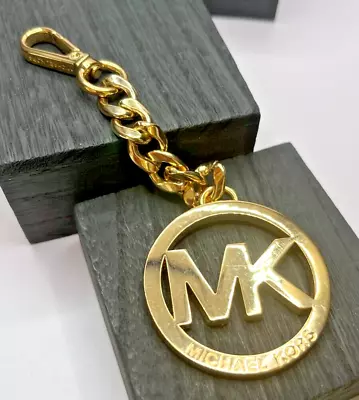 MK Michael Kors LARGE Gold Tone Clip On Purse Bag Charm Fob Chain LOGO • $6.50