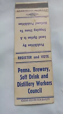 Penna Brewery Soft Drink/Distillery Workers Council Match Book Cover • $4