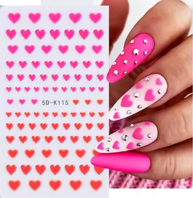 5D Embossed Nail Art PINK RED LOVE Heart Sticker Self-Adhesive Decals DIY NS17 • $2.98