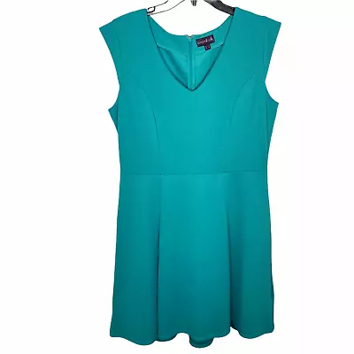 Long Tall Sally Dress Womens 14 Teal Blue Cap Sleeve V Neck A Line Skater Zip • $19.99