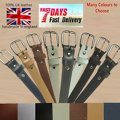 £4.90 • Buy Thick Extra Strong Real Leather 1  Handmade Silver Buckle Jeans Trouser Belt