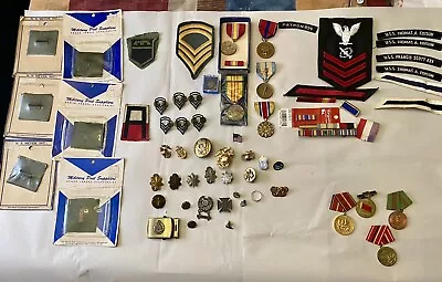 Lot Of 60 + Military Insignia Pins Patches Medals From  WWII &  Vietnam • $50