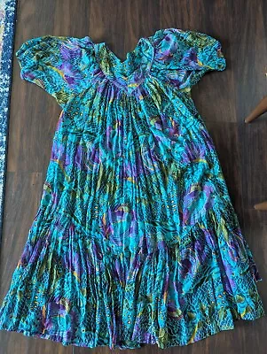 Vintage Mervyn's Tropical Fish Indian Cotton Gauze House Maxi Dress Pocket Sz XL • $34.99