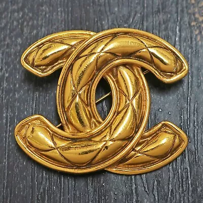 CHANEL Gold Plated CC Logos Matelasse Vintage Pin Brooch #533c Rise-on • $629.25