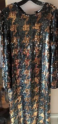 Gorgeous Argenti Full Silk  Sequin Dress Size 8 Vintage Long Sleeve • $65