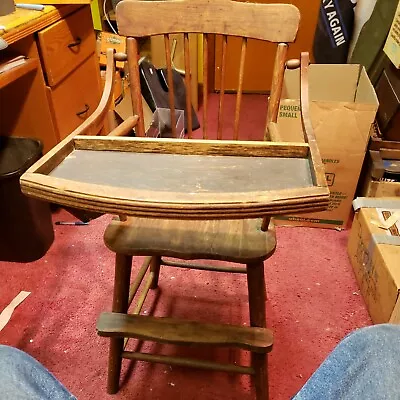 Antique Solid Wood Child's High Chair With Hinged  Plate Holder • $82.72