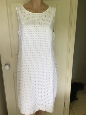 $5 • Buy Rockmans - White Broidery Anglaise Sleeveless Dress - Size 14 - VGC