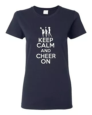 Ladies Keep Calm And Cheer On Pom Pom Cheerleader Cheer Dance Sports T-Shirt Tee • £19.90