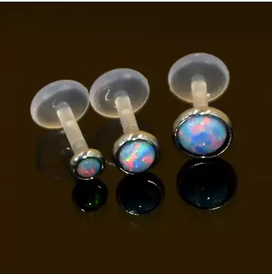 £3.99 • Buy Bezel Set OPAL GEM Push In Bioflex Labret Stud Lip Tragus Helix Conch Monroe Ear