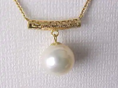 9.5mm Aaa Genuine White Saltwater Pearl Pendant  Solid 18k Yellow Gold  • $99.99