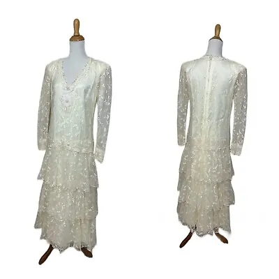 Vtg Susan Lane’s Country Elegance Lace Wedding Dress Cottagecore Pearls Sz M • $200