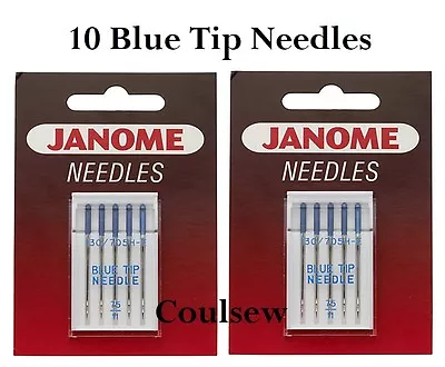 10 X JANOME 100% Genuine BLUE TIP 75/11 SEWING MACHINE NEEDLES EMBROIDERY • £10.99