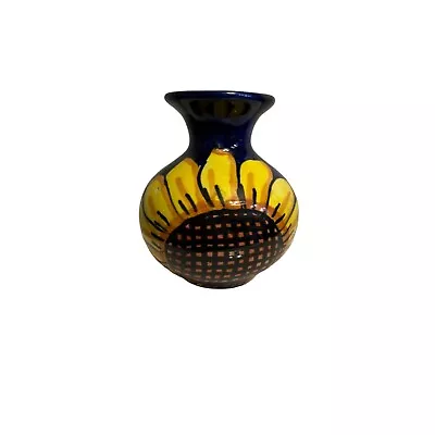 Talavera Bud Vase Mexican Pottery Blue Vase With Sunflowers 4  Tall • $9.99