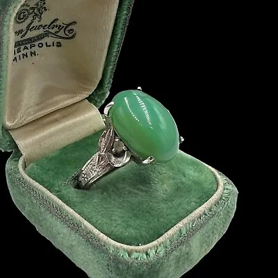Antique Vintage Deco Retro Sterling Silver 925 Chinese Jadeite Ring S 7 5.4g • $100
