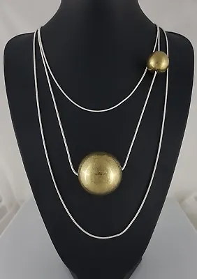 Unusual Multi Row Silver Snake Chain Chunky Ball Sphere Long Lagenlook Necklace  • £21.99