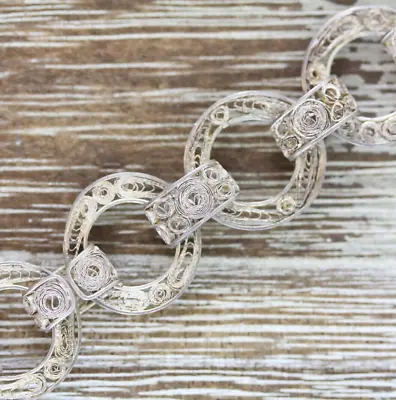 Vintage Filigree Sterling Silver 925 Chain Link Bracelet 7.25  Stack Retro • $57.80