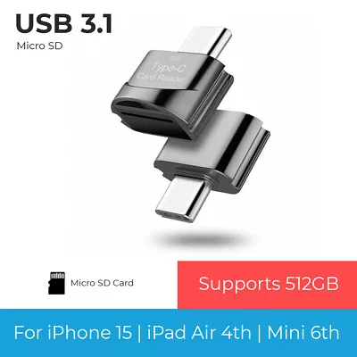 For IPhone 15 / IPad Air 4 - USB-C Micro SD OTG Memory Card Reader Adapter | FPC • £2.99