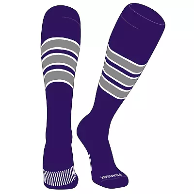 Striped OTC Baseball Softball Football Socks (C) Purple White Silver • $15.99