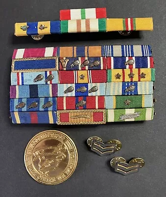 Lot Vietnam Vintage USAF 18 MEDALS RIBBON BAR Sgt Rank Devices Challenge Coin + • $15.97