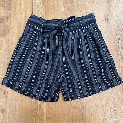 Ex-M & S Per Una Ladies Black Striped Linen Blend Belted Shorts - BNWOT - 8 • £8.99