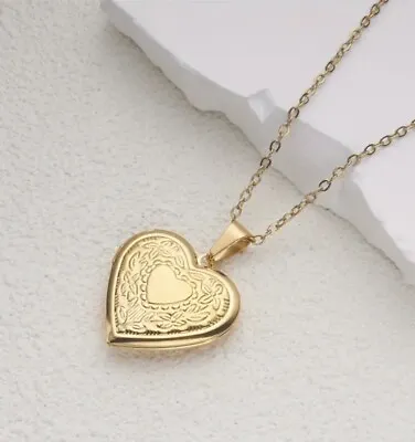 18K Gold Necklace Pendant And 20'' Chain Double Heart Large Locket 18CT Filled • £14.99