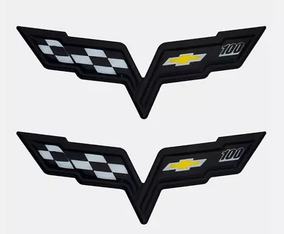 2x Car Rear Badge Trunk Emblem Crossed Flags Black For Chevy C6 Corvette 2005-13 • $79.99