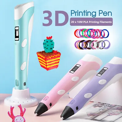 LCD Screen 3 Free Filaments Doodle Drawing Kid Gift 3D Printing Pen Set Printer • $12.99