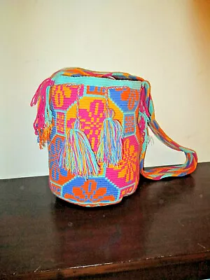 Bag Wayuu Mochila Bucket Boho Colombia Rioacha Orange Yellow Red Blue New #26 • $60