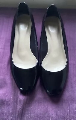 M&S Insolia Wide Fit Black Patent Faux Leather Tortoiseshell Block Shoes UK 6 • £7.50