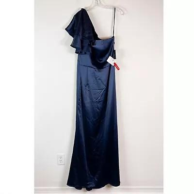 Mac Duggal NWT Ieena 26251 Ruffle One-Shoulder Satin Gown Size Navy 12 • $134.40