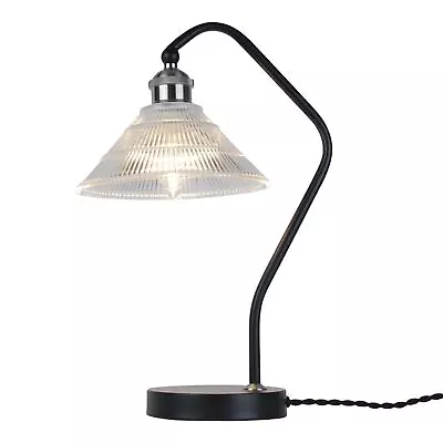 £30.89 • Buy Matt Black With Fluted Glass Shade Industrial Modern Table Lamp Bedside Light