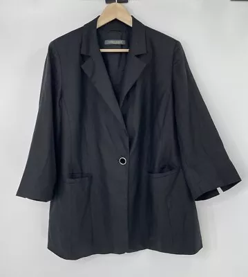 Marina Rinaldi Plus Sz Black 100% Flax Blazer Jacket Front ButtonSize 29 US 20 • $52.17