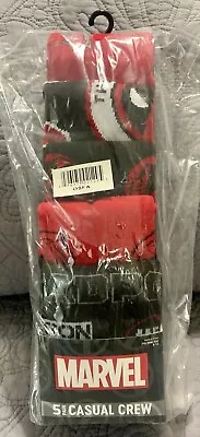 NEW IN BAG Marvel DEADPOOL 5 PK CASUAL CREW SOCKS SIZE 8-12 • $5.95