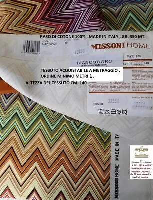 MISSONI Fabric Length Height CM 140 100% Rasone Pure Cotton • $266.34
