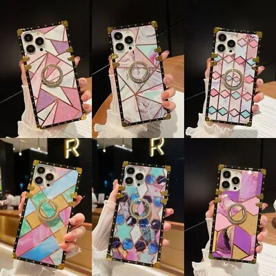 $15.99 • Buy For IPhone 13 12 11 14 Pro Max XS XR 7 8 Fashion Cute Marble Square Case W/ Ring