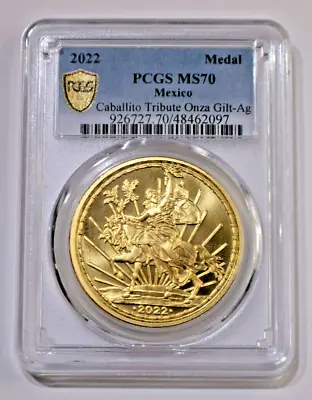 2022 Mexico Caballito Peso Tribute Round 1 Oz Silver Coin W/Gold Gilt PCGS MS70 • $299.99