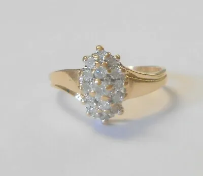 Vintage Retro 14K Yellow Gold Diamond Cluster Tiered Dome Ring Size 7 • $199