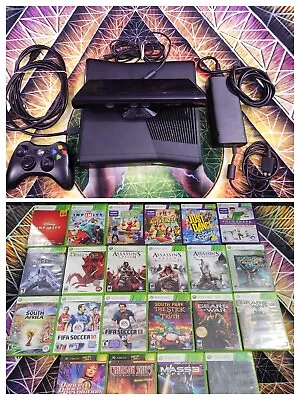 Xbox 360 Slim 4 Gb S Console 1439 Kinect With 1 Controller TESTED Black 21 Games • $149.99